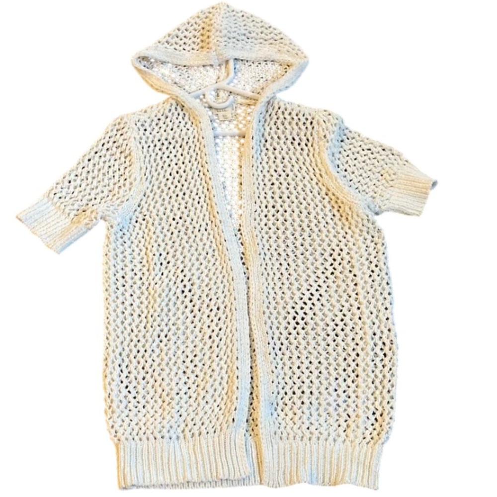 Artelier Nicole Miller Cardigan Sweater S Ivory Open Knit Coastal Beach Cover Up